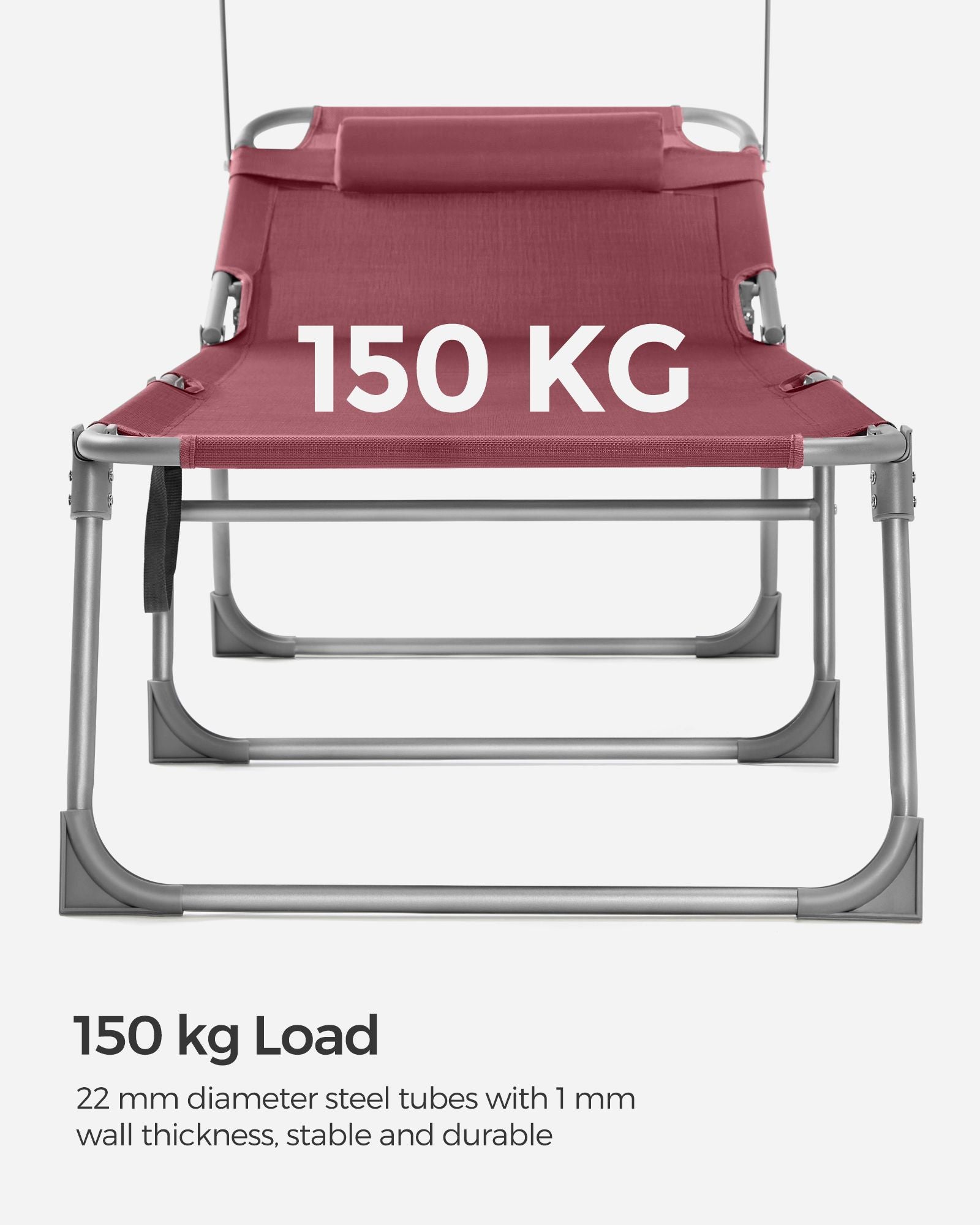 Sun Lounger – Metal and Fabric – Taupe – Adjustable Backrest with Headrest and Sunshade