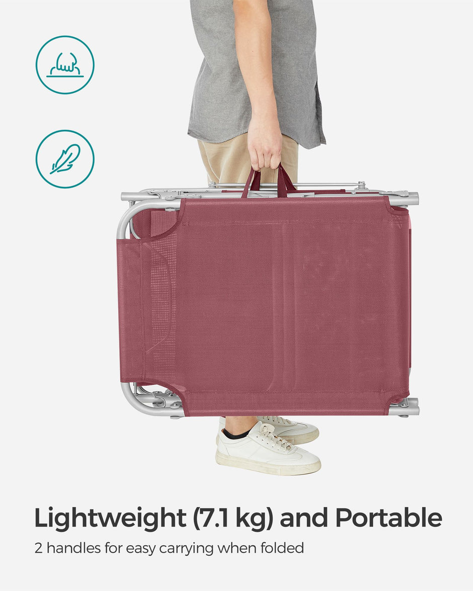 Sun Lounger – Metal and Fabric – Taupe – Adjustable Backrest with Headrest and Sunshade