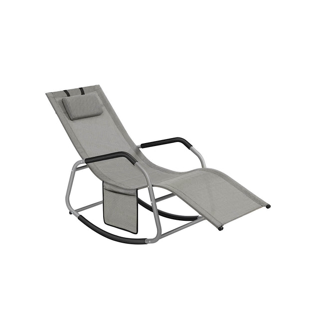 Outdoor Lounger Recliner – Steel Frame – Dove Grey – Adjustable Headrest with Anti-Tipping Stops