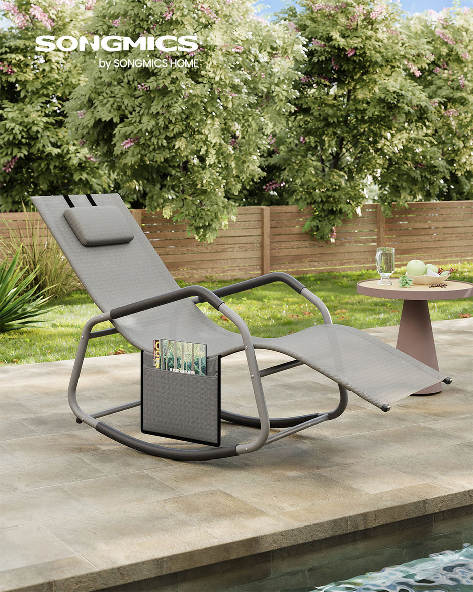 Outdoor Lounger Recliner – Steel Frame – Dove Grey – Adjustable Headrest with Anti-Tipping Stops