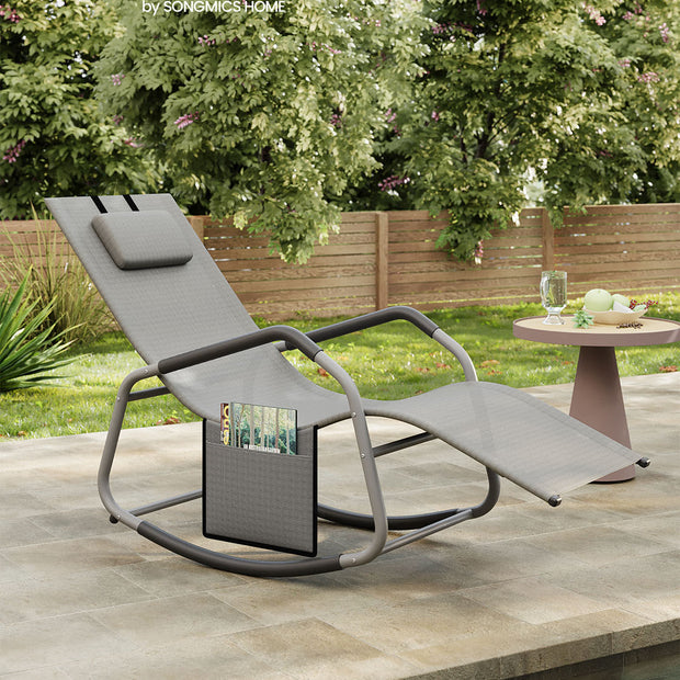 Outdoor Lounger Recliner – Steel Frame – Dove Grey – Adjustable Headrest with Anti-Tipping Stops