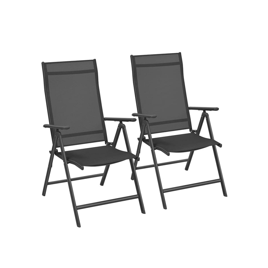 Set of 2 Folding Garden Chairs – Aluminium – Grey – Heavy Duty with 8-Angle Reclining Backrest