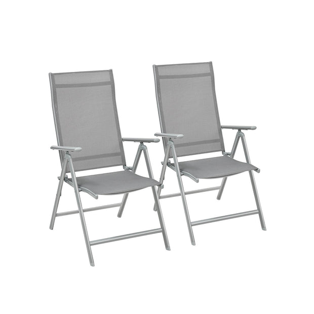 Set of 2 Folding Garden Chairs – Aluminium – Grey – Heavy Duty with 8-Angle Reclining Backrest