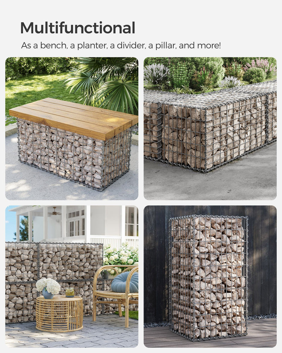 Metal Gabion Cages – Steel – Silver – Garden Fence Stone Basket 100 x 50 x 50 cm