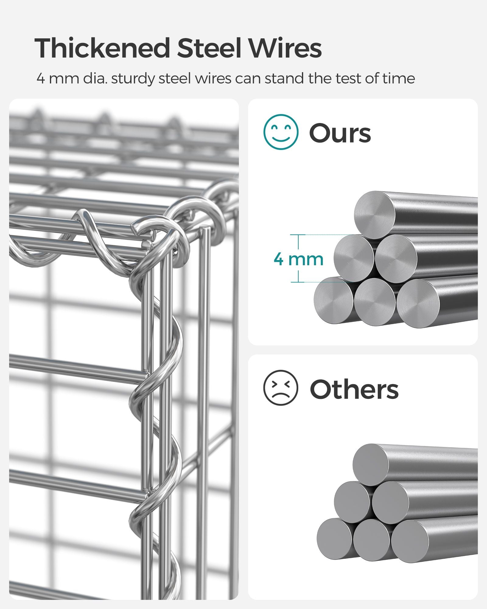 Metal Gabion Cages – Steel – Silver – Garden Fence Stone Basket 100 x 50 x 50 cm