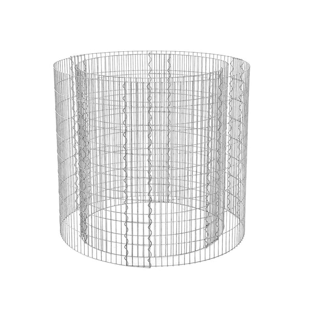 Tall Round Gabion Planter – Galvanised Steel – Silver – Rust-Resistant Decorative Garden Feature