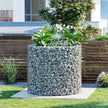 Tall Round Gabion Planter – Galvanised Steel – Silver – Rust-Resistant Decorative Garden Feature