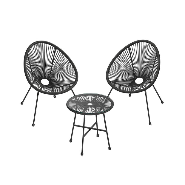 Outdoor Seating Set – Steel and Glass – White – Includes 2 Acapulco Chairs and Table