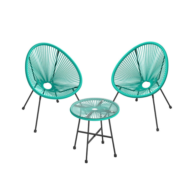 Outdoor Seating Set – Steel and Glass – White – Includes 2 Acapulco Chairs and Table