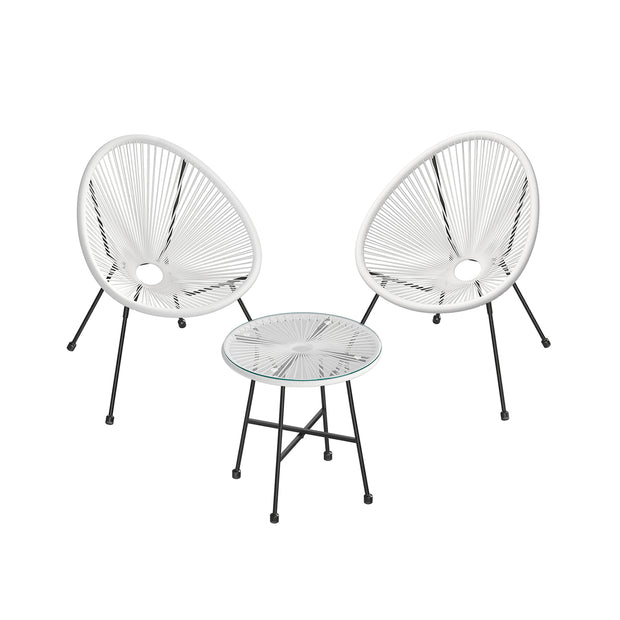Outdoor Seating Set – Steel and Glass – White – Includes 2 Acapulco Chairs and Table