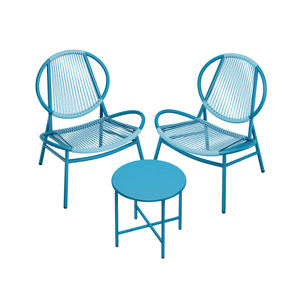 Garden Bistro Set – Acapulco Chairs and Side Table – Lake Blue – Indoor and Outdoor Conversation Furniture