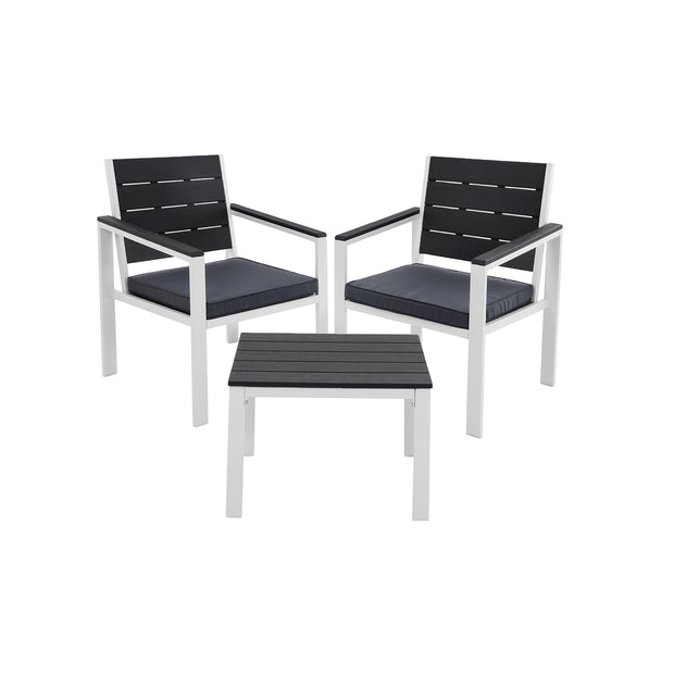 Patio Furniture Set – Iron – Grey & White – Includes 2 Chairs, 1 Side Table, and Cushions