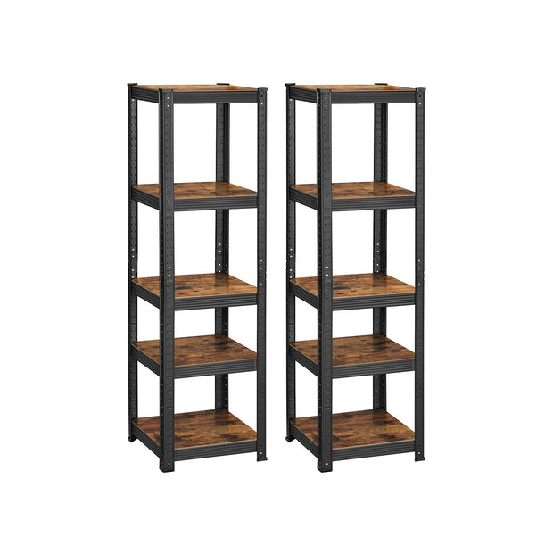Set of 2 Industrial Shelving Units – Particle Board and Metal – Rustic Brown and Black – Adjustable Storage with 400 kg Load Capacity