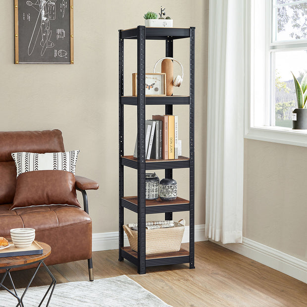 Set of 2 Industrial Shelving Units – Particle Board and Metal – Rustic Brown and Black – Adjustable Storage with 400 kg Load Capacity
