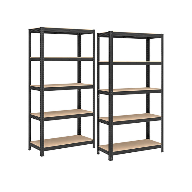 Set of 2 Garage Shelving Units – Steel – Silver – 5-Tier Adjustable Shelves, Max Load 875 kg