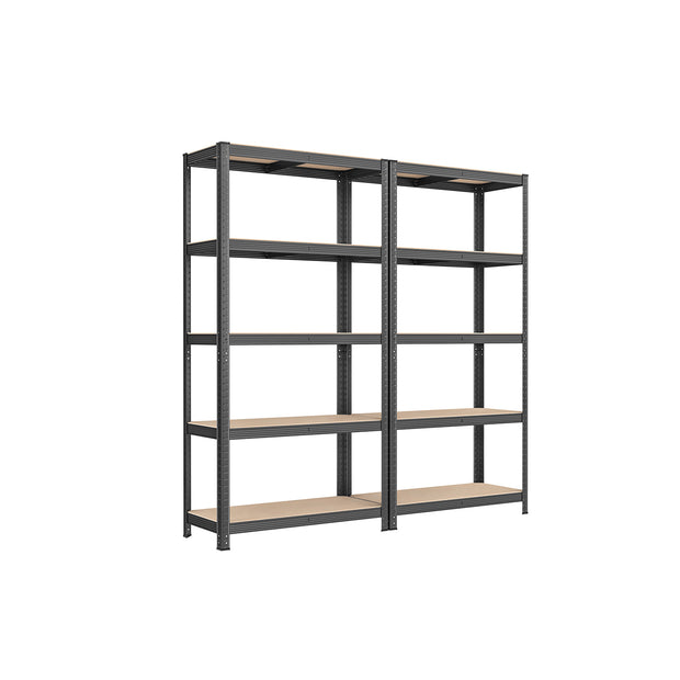 Set of 2 Garage Shelving Units – Steel – Silver – 5-Tier Adjustable Shelves, Max Load 875 kg