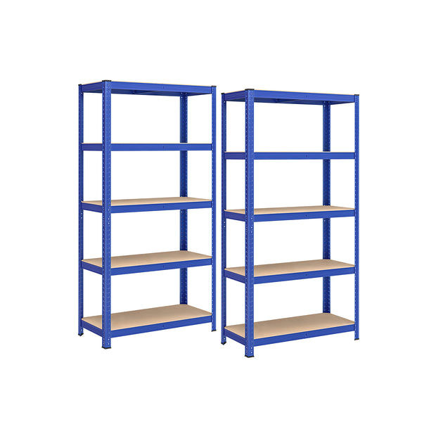 Set of 2 Garage Shelving Units – Steel – Silver – 5-Tier Adjustable Shelves, Max Load 875 kg