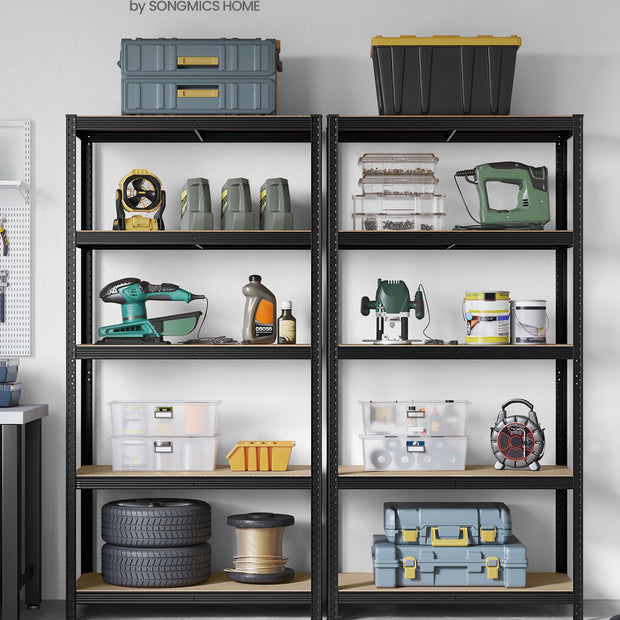 Heavy-Duty Shelving Units – Steel – Silver – Set of 2 with Adjustable Shelves and Max Load 875 kg