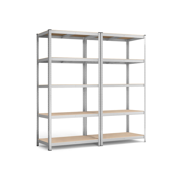 Set of 2 Heavy Duty Shelving Units – Steel – Silver – 5-Tier Adjustable Storage Racks with Max. Load 875 kg