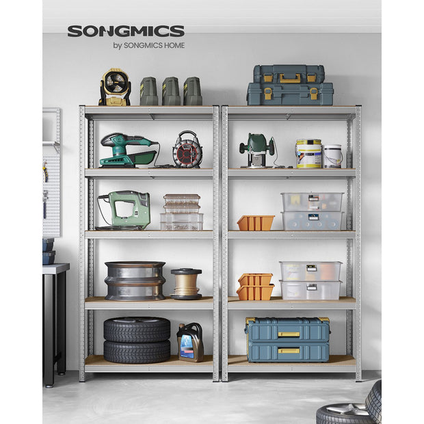 Set of 2 Heavy Duty Shelving Units – Steel – Silver – 5-Tier Adjustable Storage Racks with Max. Load 875 kg