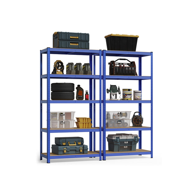 Heavy-Duty Shelving Units – Steel – Silver – Set of 2 with Adjustable Shelves and Max Load 875 kg