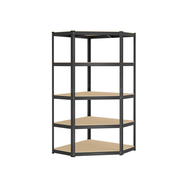 5-Tier Corner Shelf – Heavy Duty Metal – Ink Black and Natural Beige – 875 kg Load Capacity