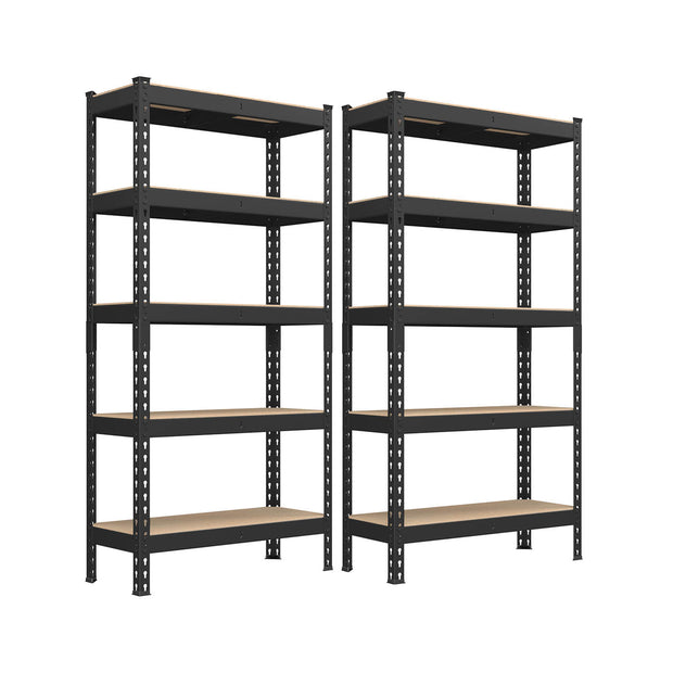 Set of 2 5-Tier Storage Shelves – Steel – Black – Adjustable, Boltless Assembly, 875 kg Load Capacity