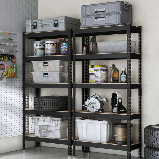 Set of 2 5-Tier Storage Shelves – Steel – Black – Adjustable, Boltless Assembly, 875 kg Load Capacity