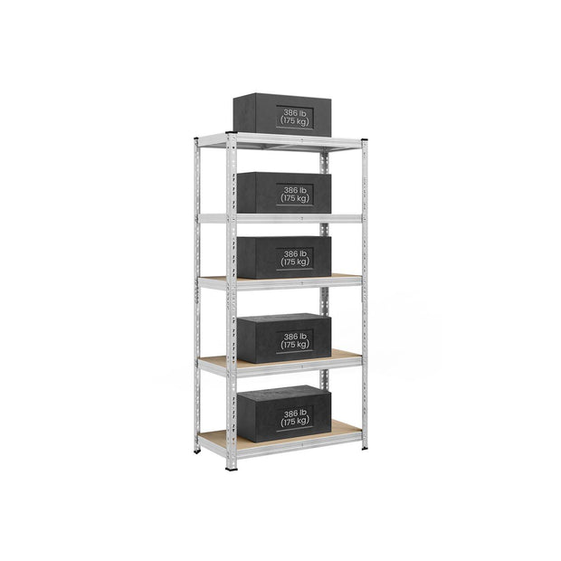 Heavy Duty Metal Storage Shelf – Steel – Silver – Adjustable Shelves, Supports up to 875 kg