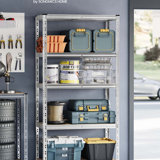 Heavy Duty Metal Storage Shelf – Steel – Silver – Adjustable Shelves, Supports up to 875 kg