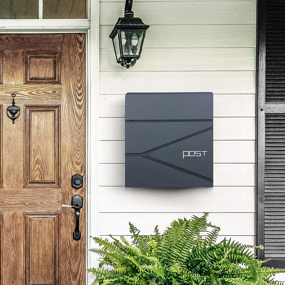 Lockable Wall-Mounted Mailbox – Steel – Anthracite Grey – Includes Newspaper Holder