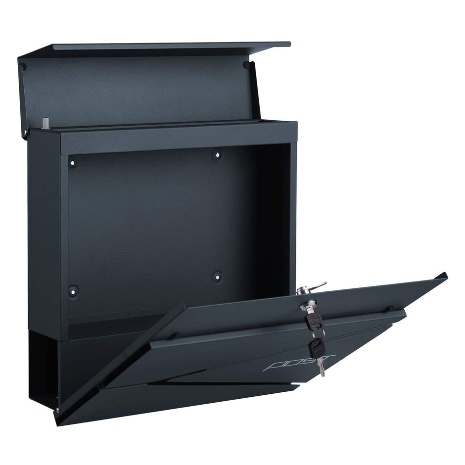 Lockable Wall-Mounted Mailbox – Steel – Anthracite Grey – Includes Newspaper Holder