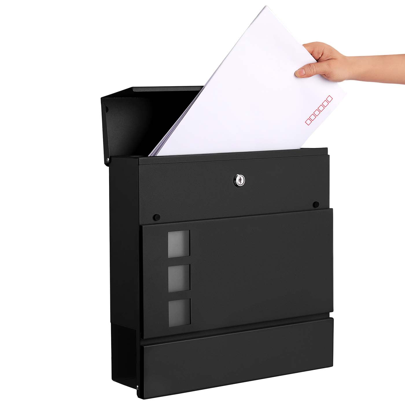 Wall-mounted Mailbox – Metal – Black – Lockable with Newspaper Holder