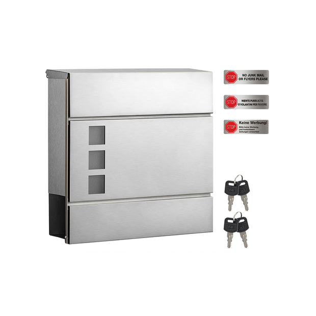 Wall-mounted Mailbox – Metal – Black – Lockable with Newspaper Holder