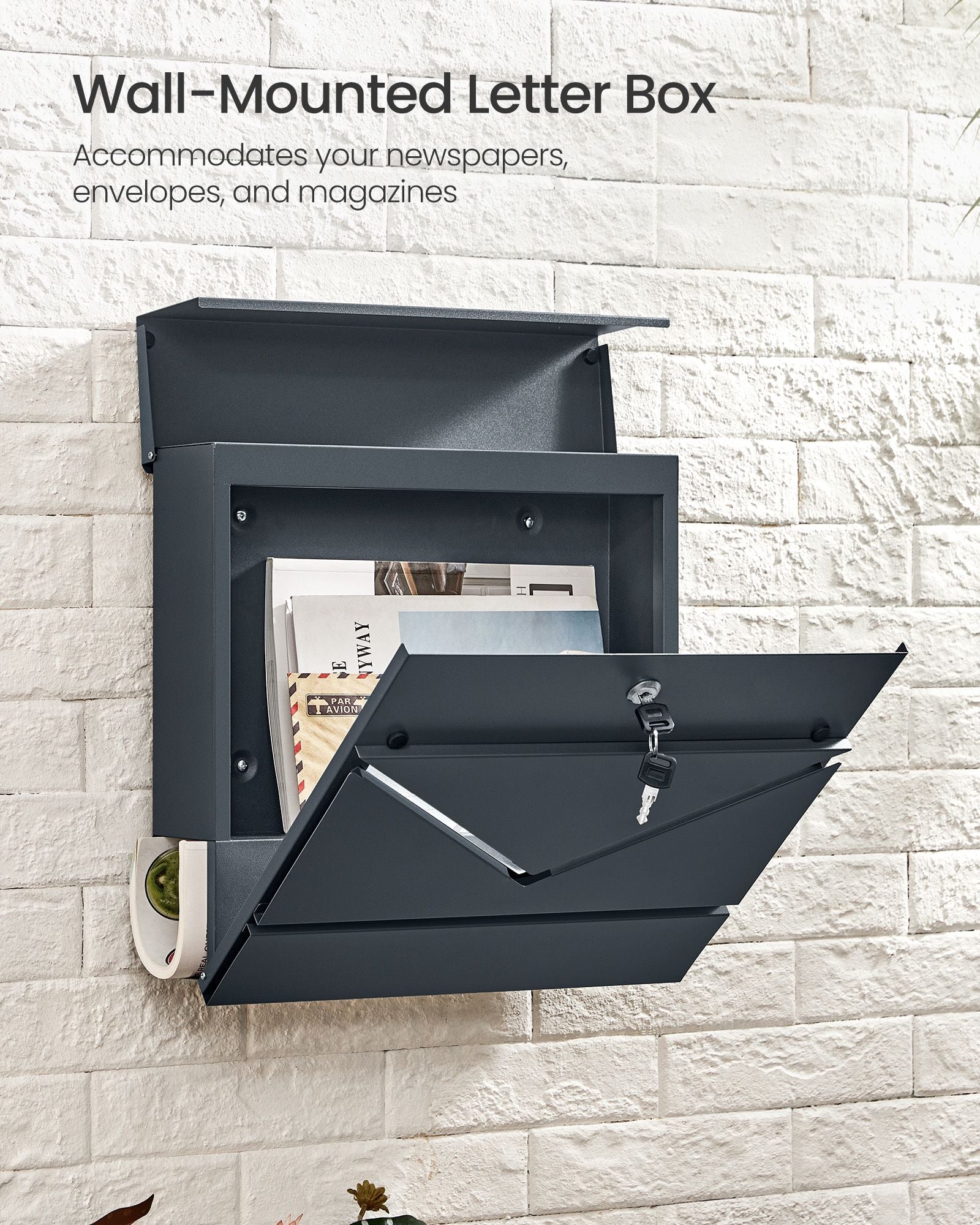 Wall-Mounted Mailbox – Steel – Anthracite Grey – With Lock and Viewing Window