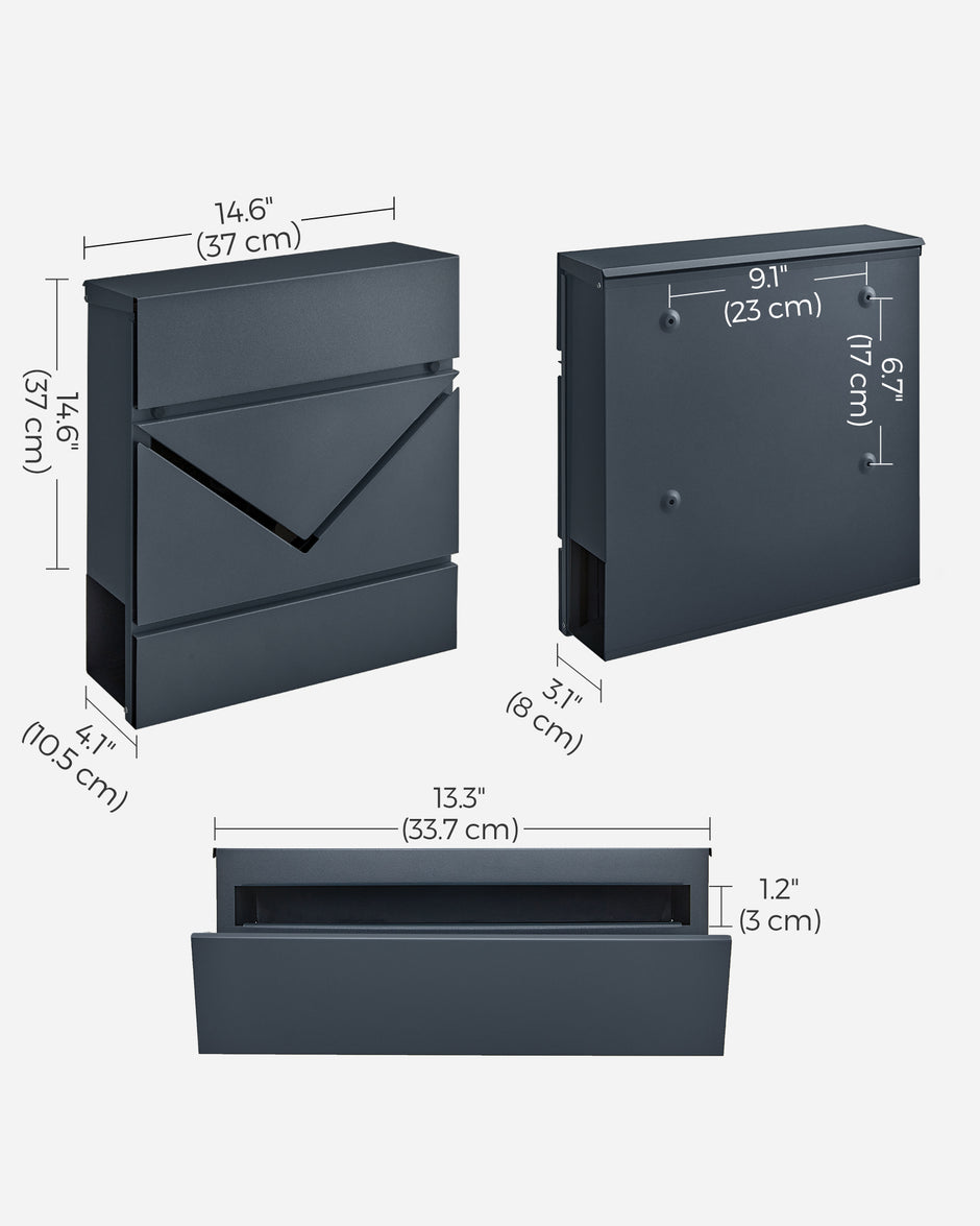 Wall-Mounted Mailbox – Steel – Anthracite Grey – With Lock and Viewing Window