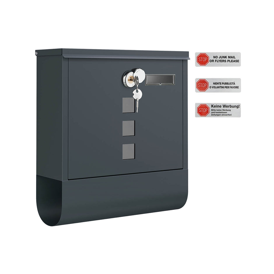 Wall-Mounted Mailbox – Metal – Anthracite Grey – Capped Lock with Copper Core and Newspaper Holder