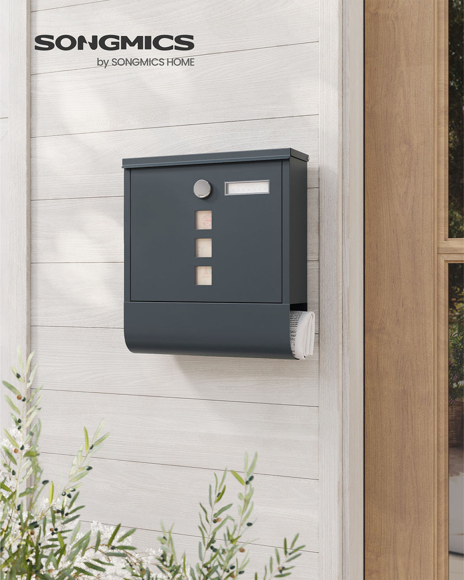 Wall-Mounted Mailbox – Metal – Anthracite Grey – Capped Lock with Copper Core and Newspaper Holder