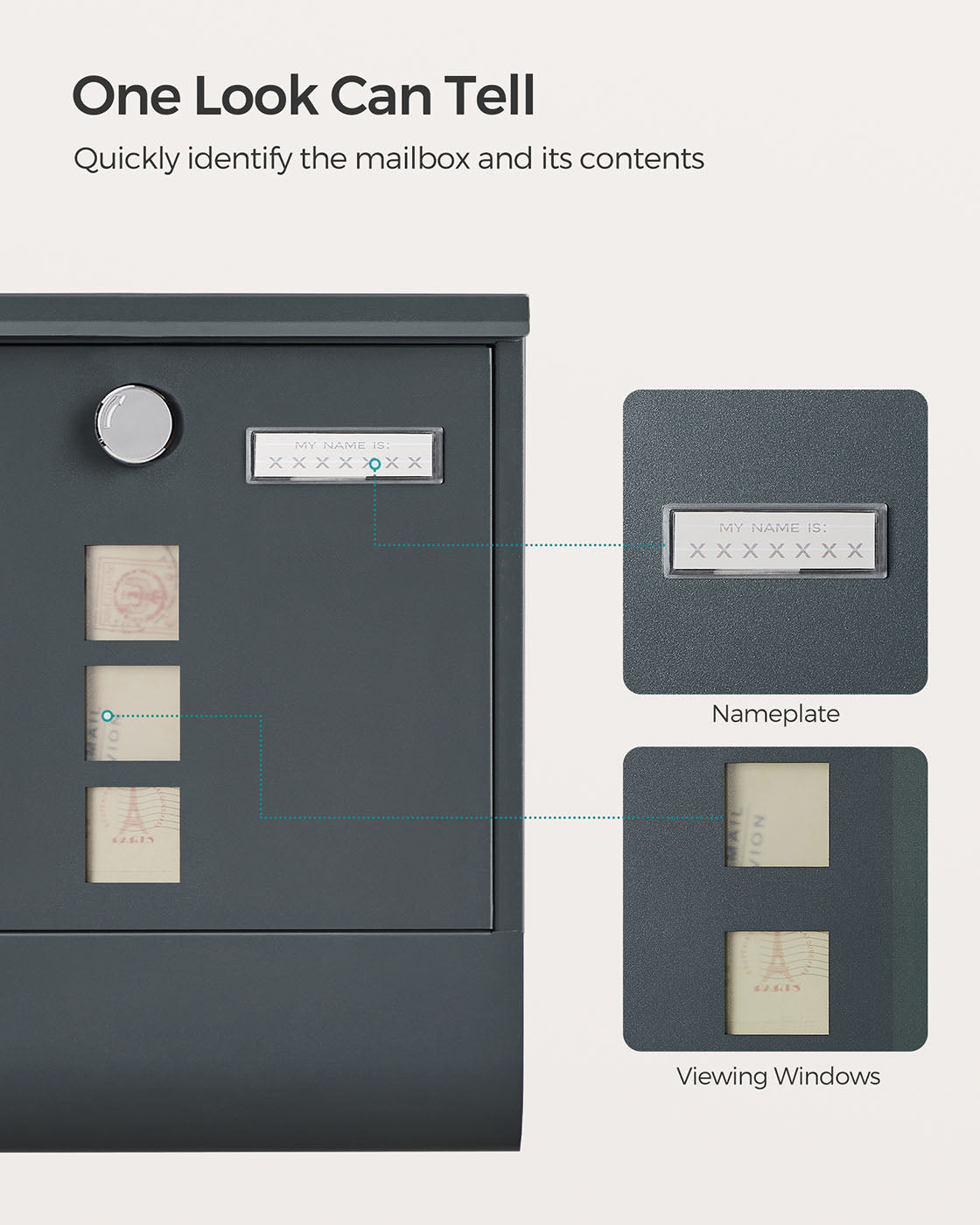 Wall-Mounted Mailbox – Metal – Anthracite Grey – Capped Lock with Copper Core and Newspaper Holder