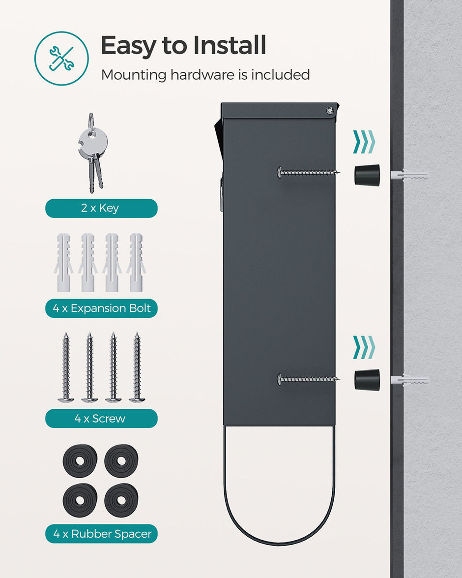 Wall-Mounted Mailbox – Metal – Anthracite Grey – Capped Lock with Copper Core and Newspaper Holder