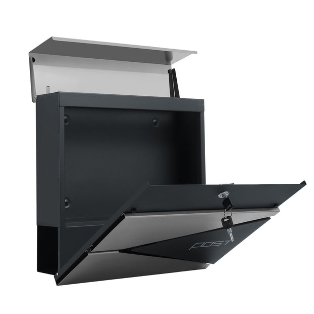 Lockable Wall-Mounted Mailbox – Steel – Anthracite Grey and Silver – with Newspaper Holder