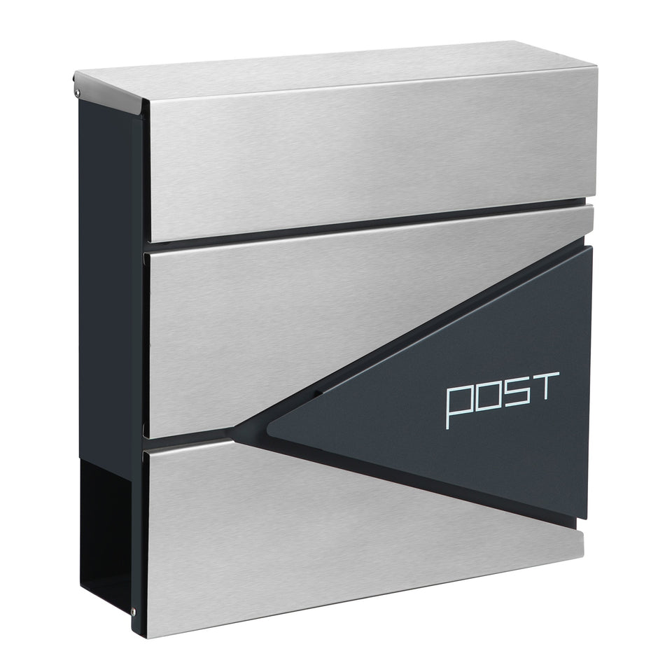 Lockable Wall-Mounted Mailbox – Steel – Anthracite Grey and Silver – with Newspaper Holder