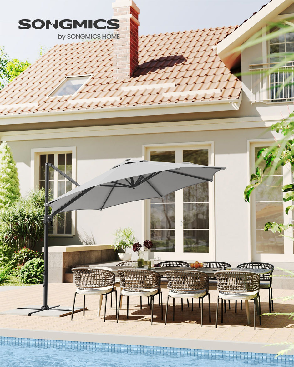 Garden Parasol – Fabric – Dove Grey – UPF 50+, 360° Swivel, Seamless Tilt, Crank Opening