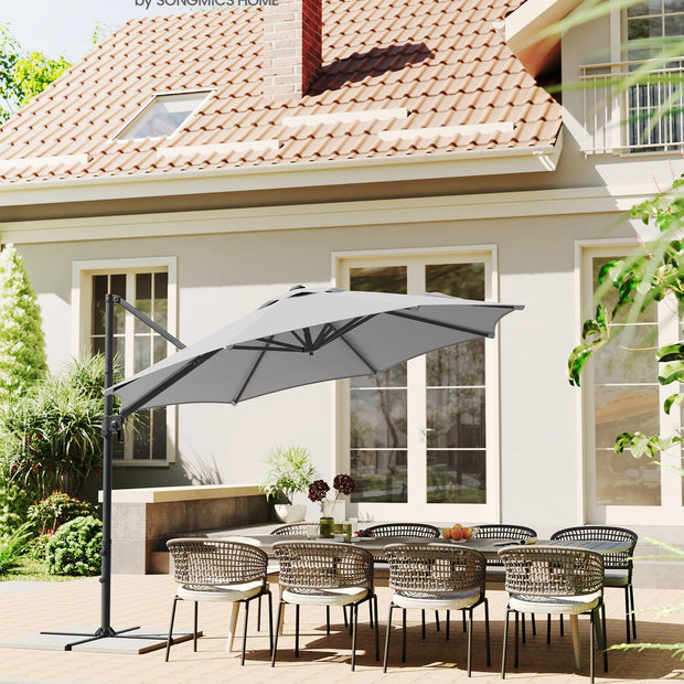 Garden Parasol – Fabric – Dove Grey – UPF 50+, 360° Swivel, Seamless Tilt, Crank Opening