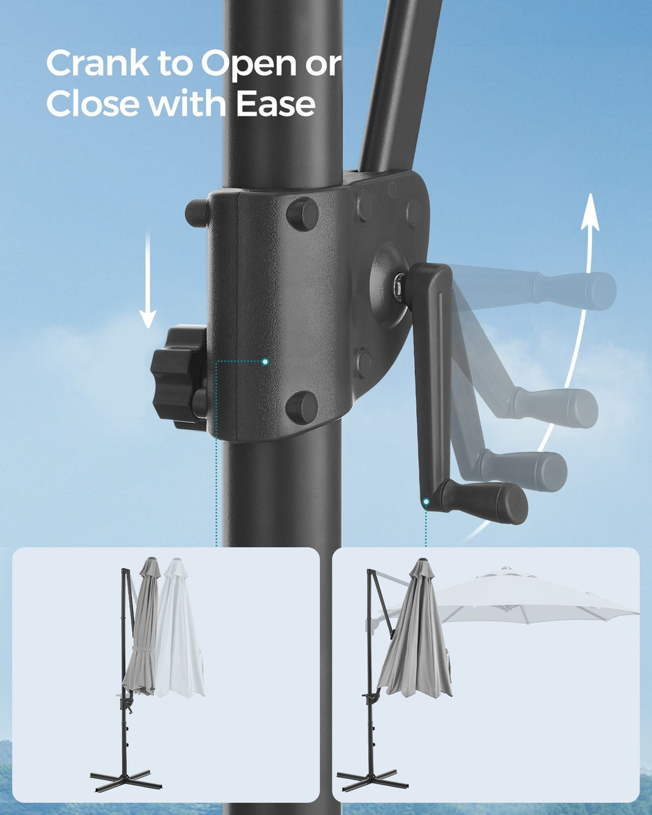 Garden Parasol – Fabric – Dove Grey – UPF 50+, 360° Swivel, Seamless Tilt, Crank Opening