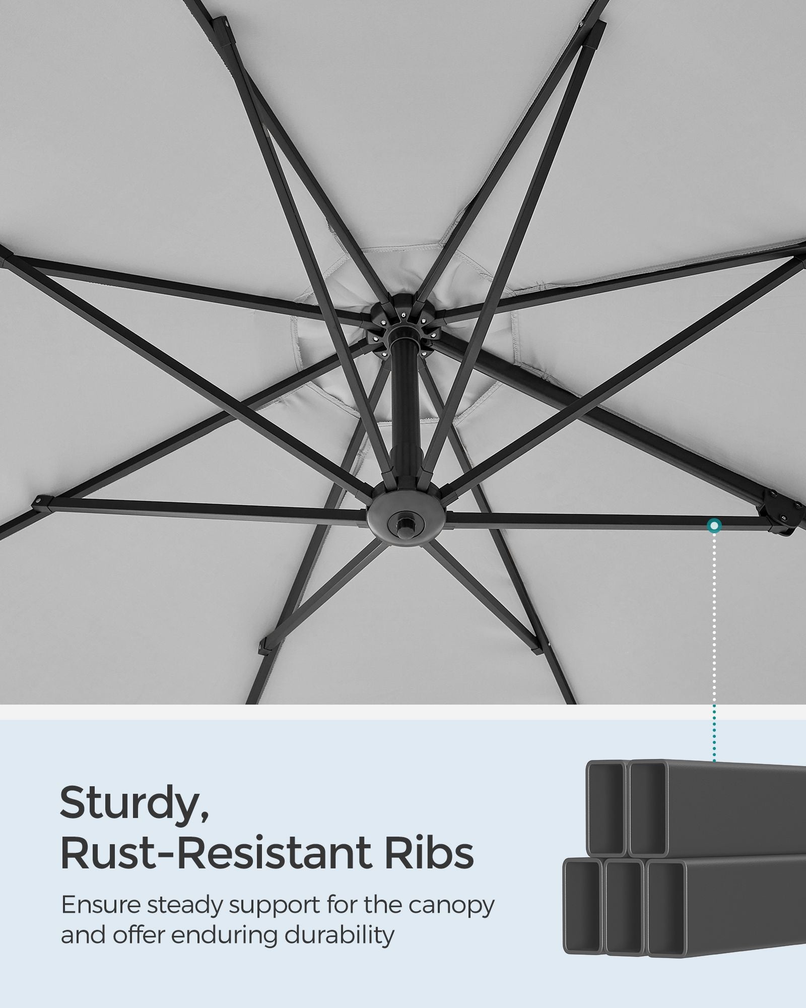 Garden Parasol – Fabric – Dove Grey – UPF 50+, 360° Swivel, Seamless Tilt, Crank Opening