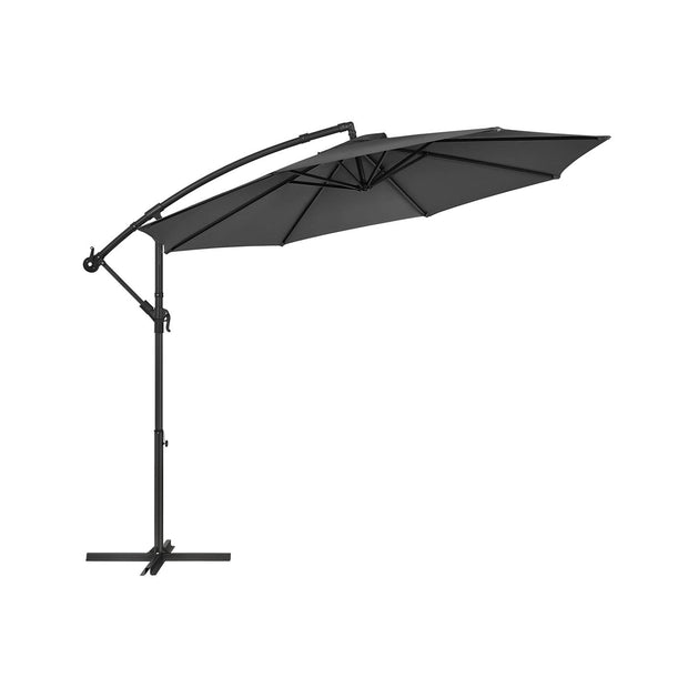 Cantilever Garden Parasol – Fabric – Grey – 3 m with Crank and UPF 50+ Sun Protection