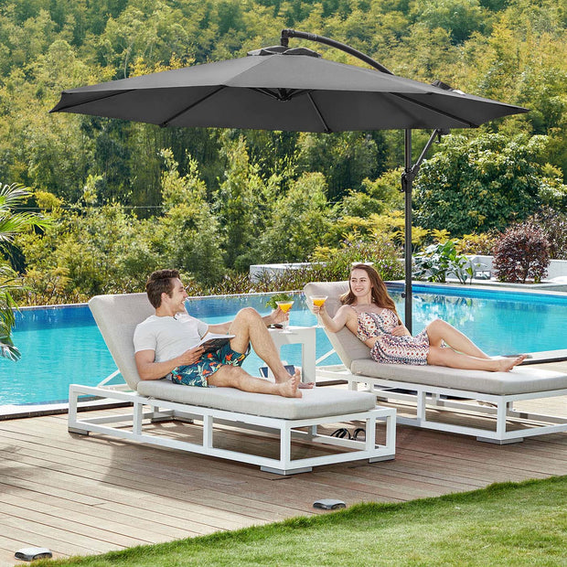 Cantilever Garden Parasol – Fabric – Grey – 3 m with Crank and UPF 50+ Sun Protection