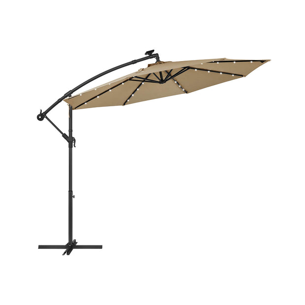 Cantilever Garden Parasol – Fabric – Red – Solar-Powered LED Lights, UPF 50+ Protection