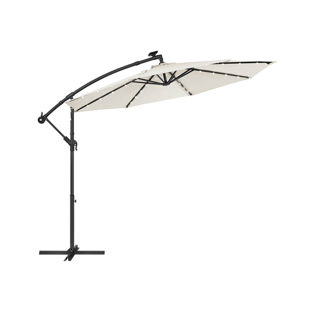 Cantilever Garden Parasol – Fabric – Red – Solar-Powered LED Lights, UPF 50+ Protection